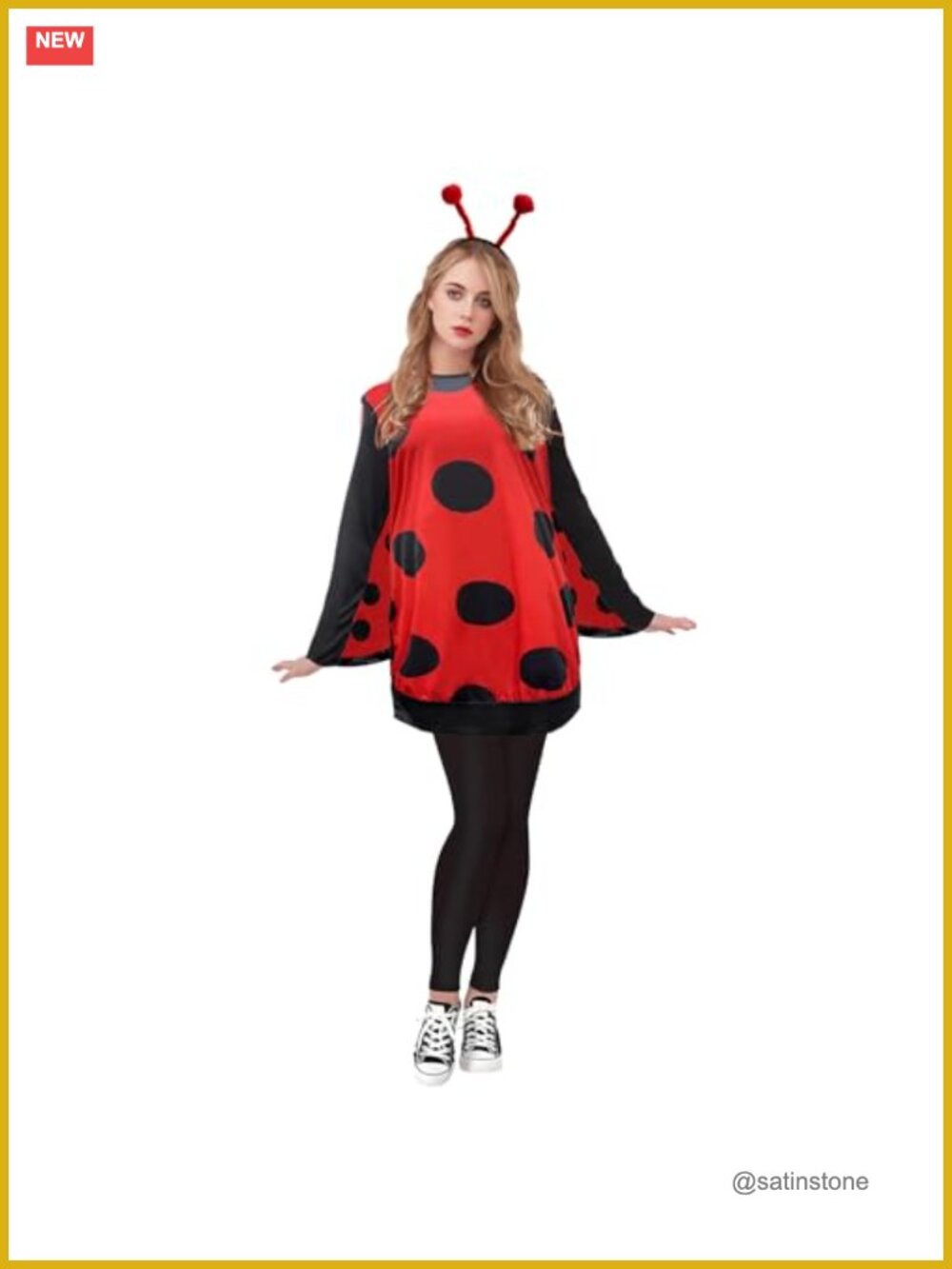 Ladybug Costume Adult with Velcro Wings & Headband Halloween Dress